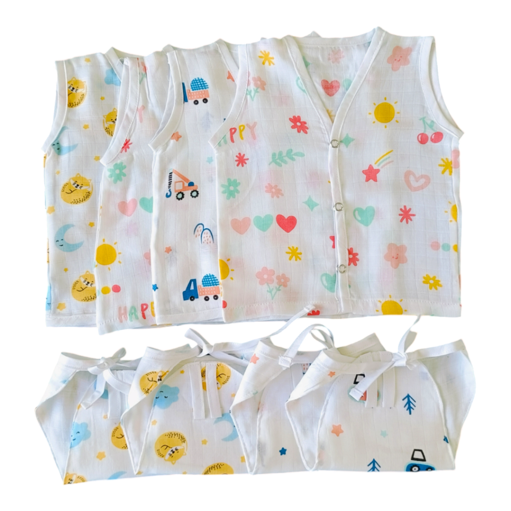 Muslin Jhabla and Nappy combo-Pack of 4