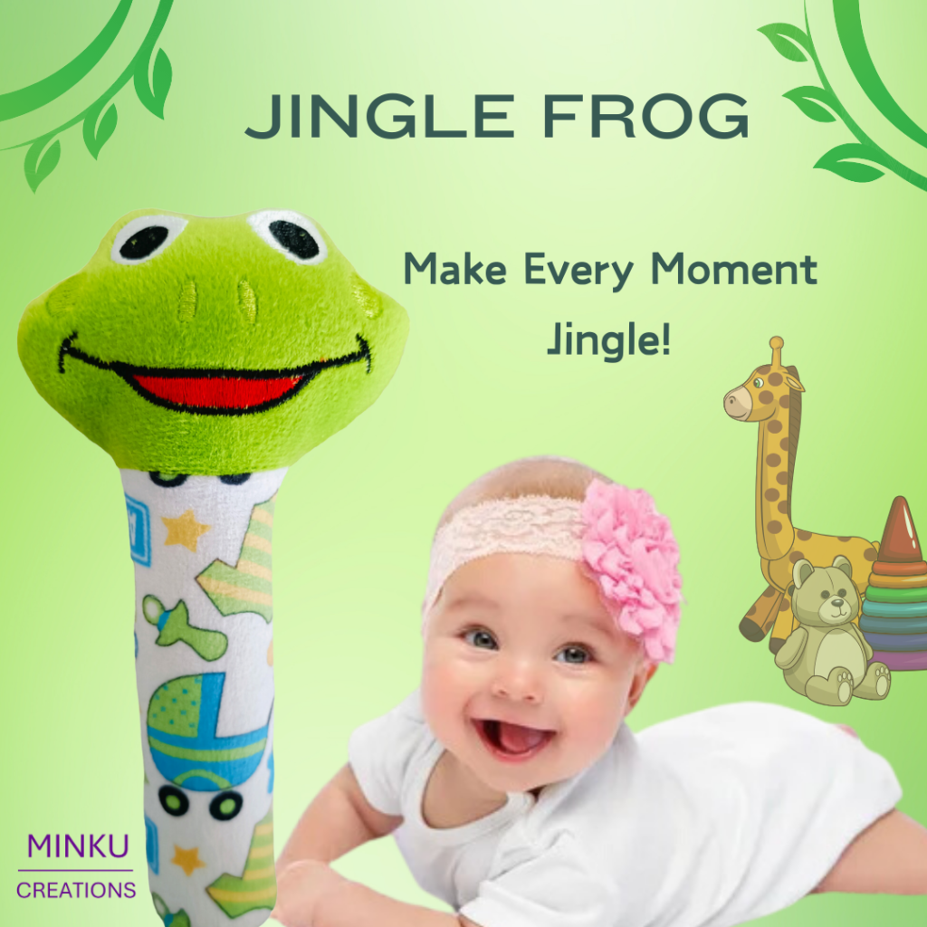 KitMik Frog Face Rattle Cum Soft Toy-Green,3+ Months