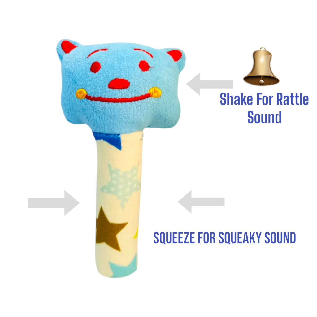KitMik Cute Face Rattle Cum Soft Toy-Blue,3+ Months