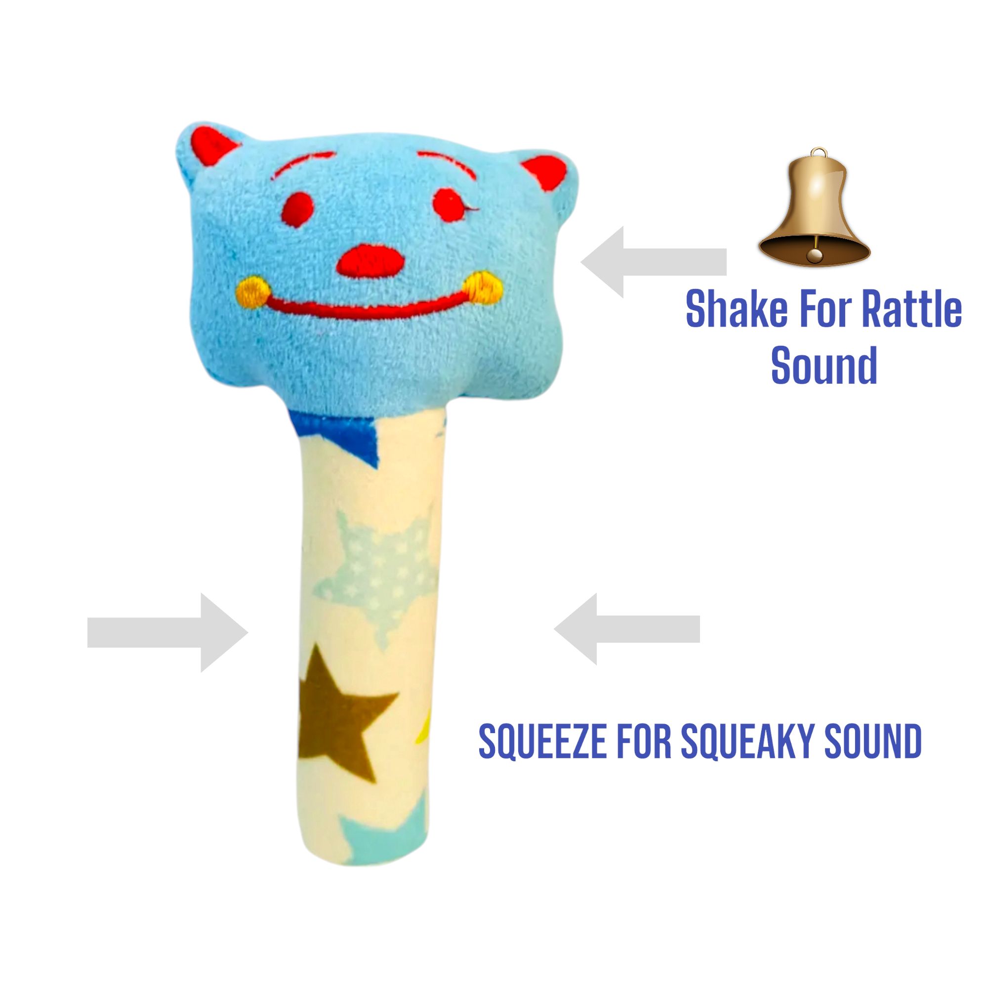KitMik Cute Face Rattle Cum Soft Toy-Blue,3+ Months - Image 3