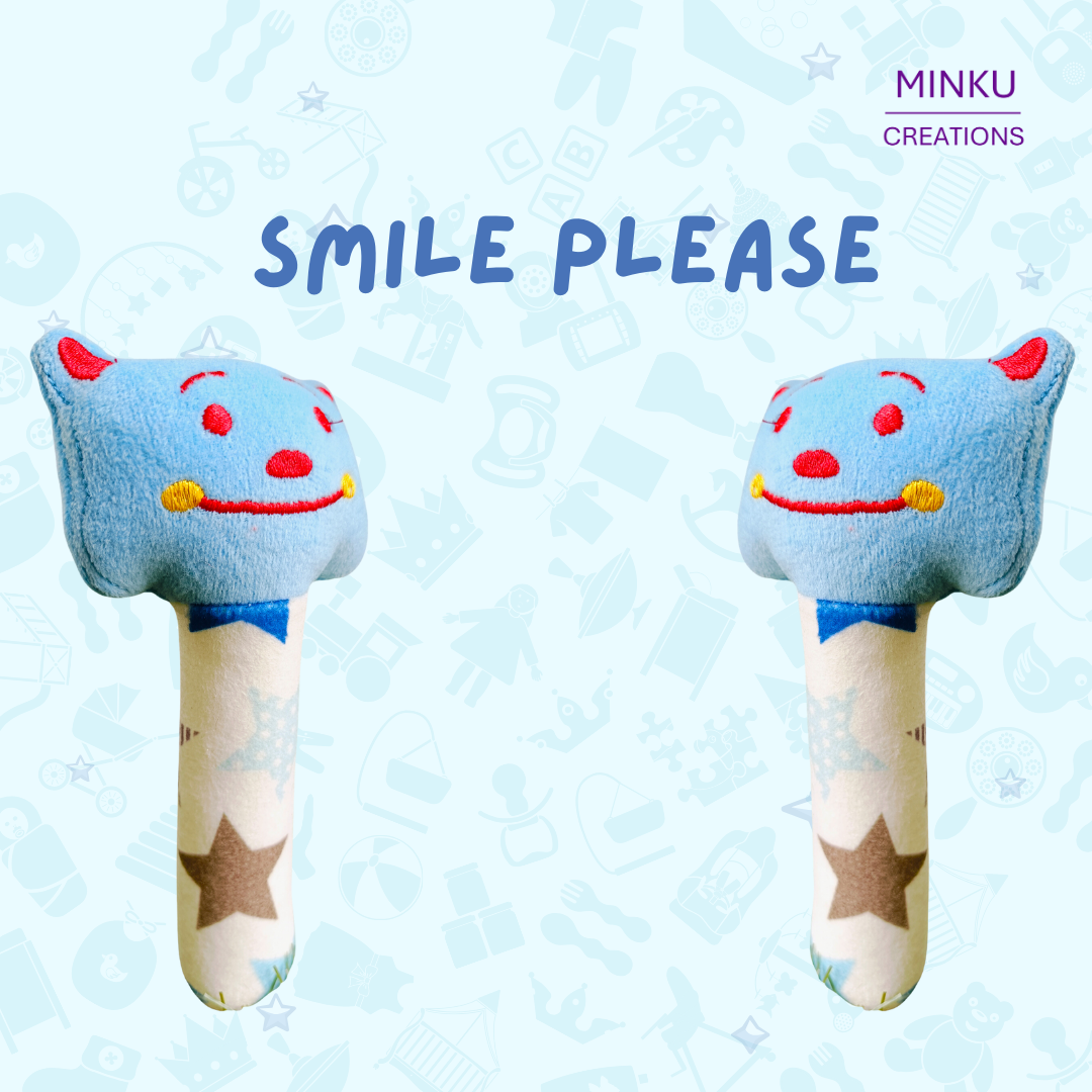 KitMik Cute Face Rattle Cum Soft Toy-Blue,3+ Months - Image 4