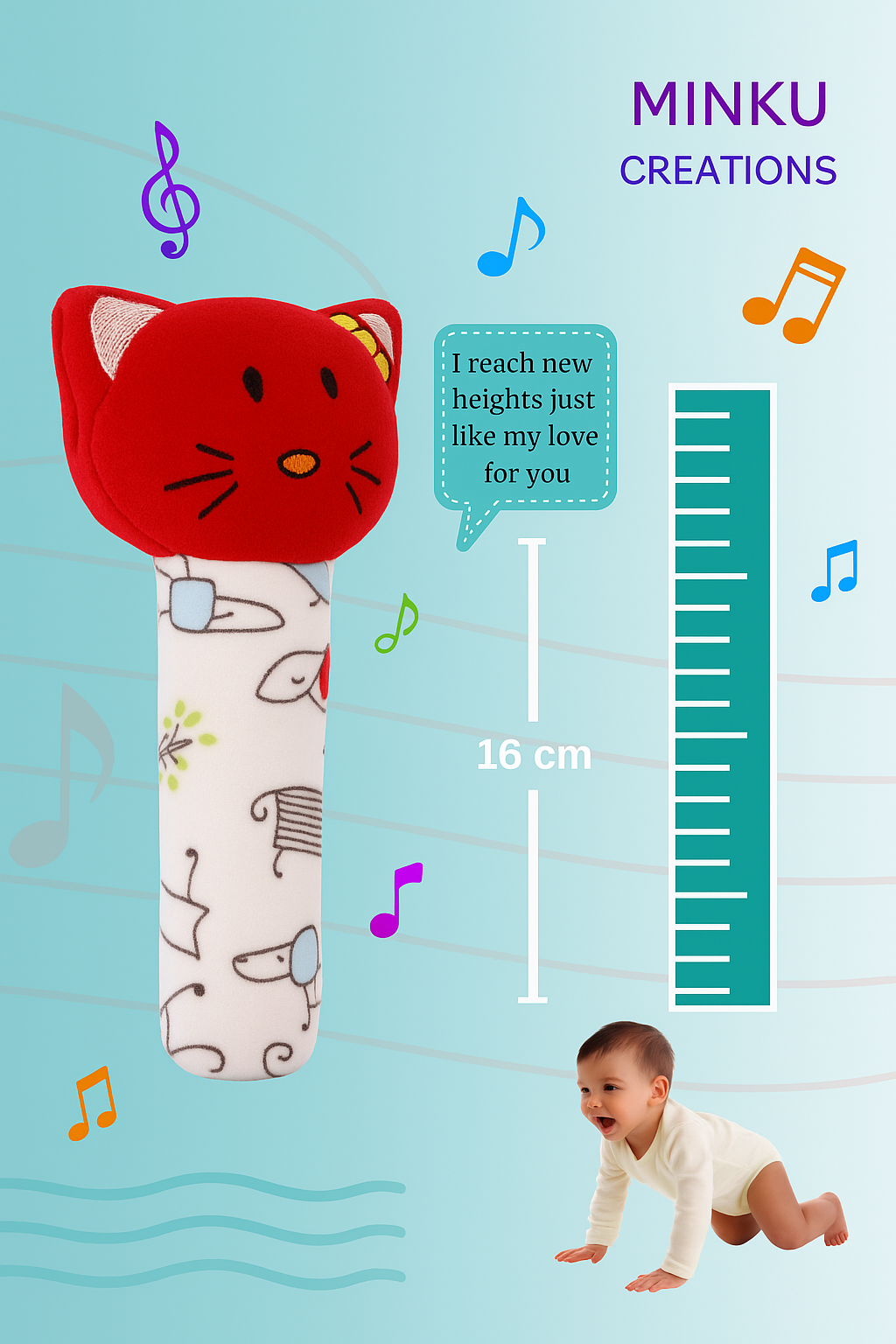 KitMik Kitty Face Rattle Cum Soft Toy-Red,3+ Months - Image 3