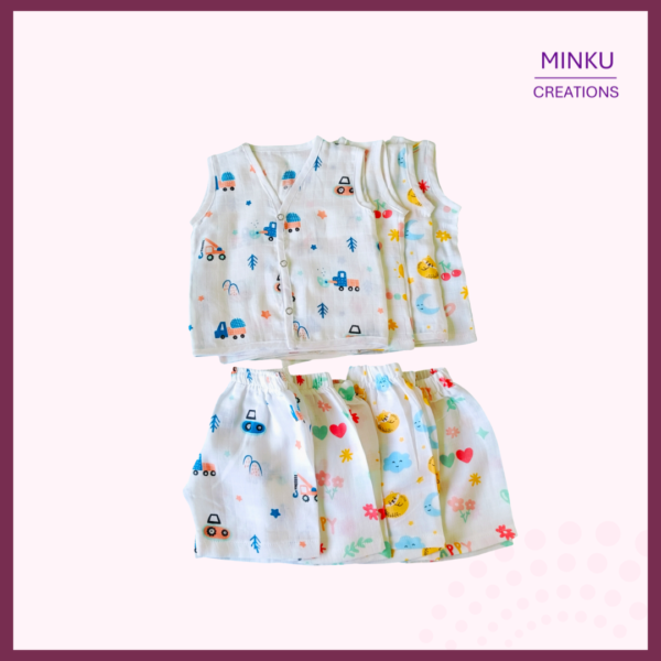 Baby Muslin Cotton Co-ord Set,Jabla and Shorts, Ultra-Soft and Breathable, Sleeveless Top with Shorts ,3-6 Month