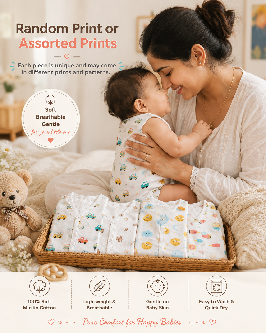 Muslin Jhabla and Nappy combo-Pack of 2 - Image 2