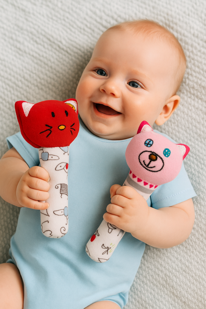 KitMik Kitty Face Rattle Cum Soft Toy-Red,3+ Months