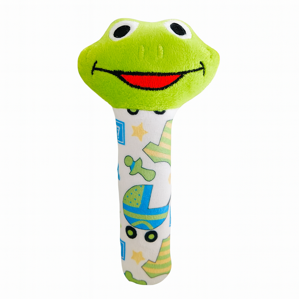 KitMik Frog Face Rattle Cum Soft Toy-Green,3+ Months