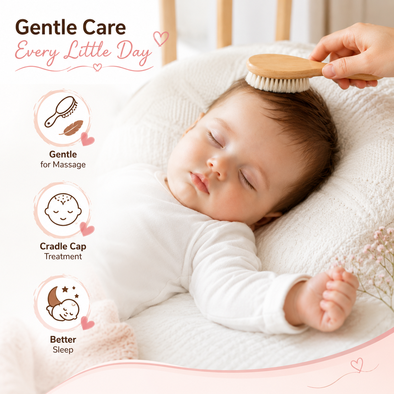 KitMik Natural Wooden Baby Hair Brush – Soft Natural Bristle Baby Brush for Scalp Health & Cradle Cap Treatment - Image 3