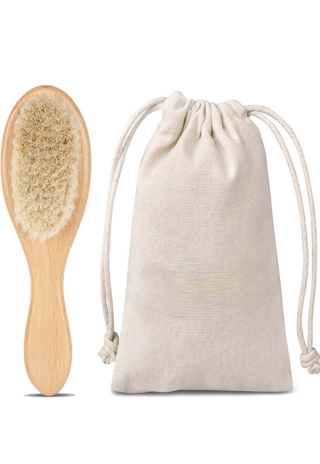 KitMik Natural Wooden Baby Hair Brush – Soft Natural Bristle Baby Brush for Scalp Health & Cradle Cap Treatment - Image 1