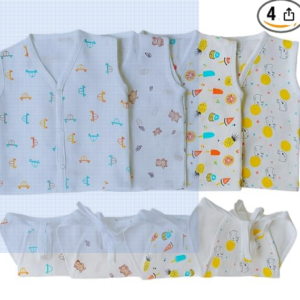 Organic Muslin Button Jhabla and 5-Layer Nappy Set – Ultra-Soft & Breathable Baby Clothing (Pack of 4 Jhabla & 4 Nappy)-Multi Print,0-3 Months