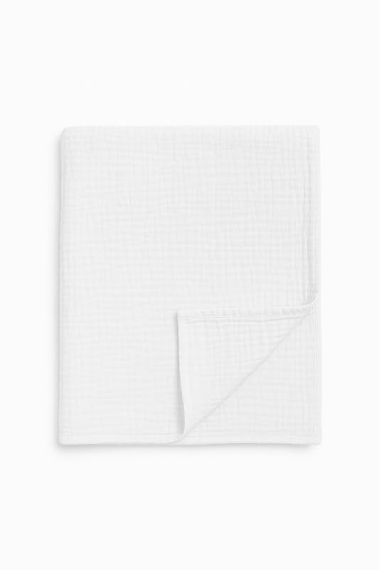 KitMik Organic Crinkled Muslin Baby Swaddle/Towel/Blanket for Infant and Toddlers Kids Boys and Girls-White