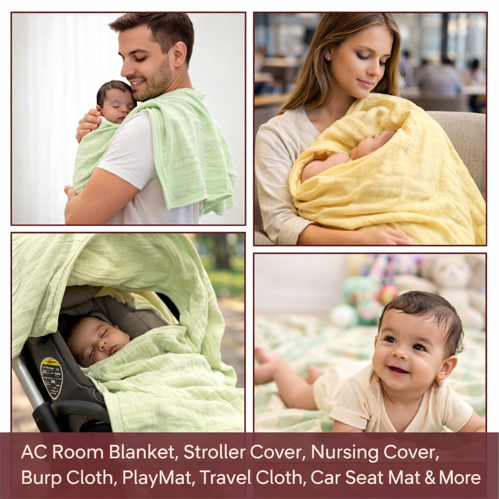KitMik Organic Crinkled Muslin Baby Swaddle/Towel/Blanket for Infant and Toddlers Kids Boys and Girls-Set of 2