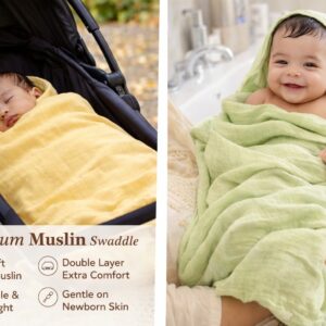 KitMik Double Layer Crinkled  Muslin Baby Swaddle Set, Baby Towel, Size-105cm x 105 cm, 0-18 Month+, Light weight Swaddle Wrap for New Born, Pack of 2,Yellow and White - Image 5