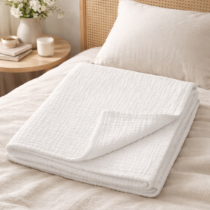 KitMik Organic Crinkled Muslin Baby Swaddle/Towel/Blanket for Infant and Toddlers Kids Boys and Girls-White - Image 3