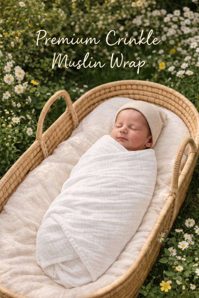 KitMik Crinkled Muslin Baby Swaddle Set, Baby Towel, Swaddle Blanket Size-105cm x 105 cm, 0-18 Month+, Muslin Swaddle Wrap for New Born, Pack of 2,White,Green