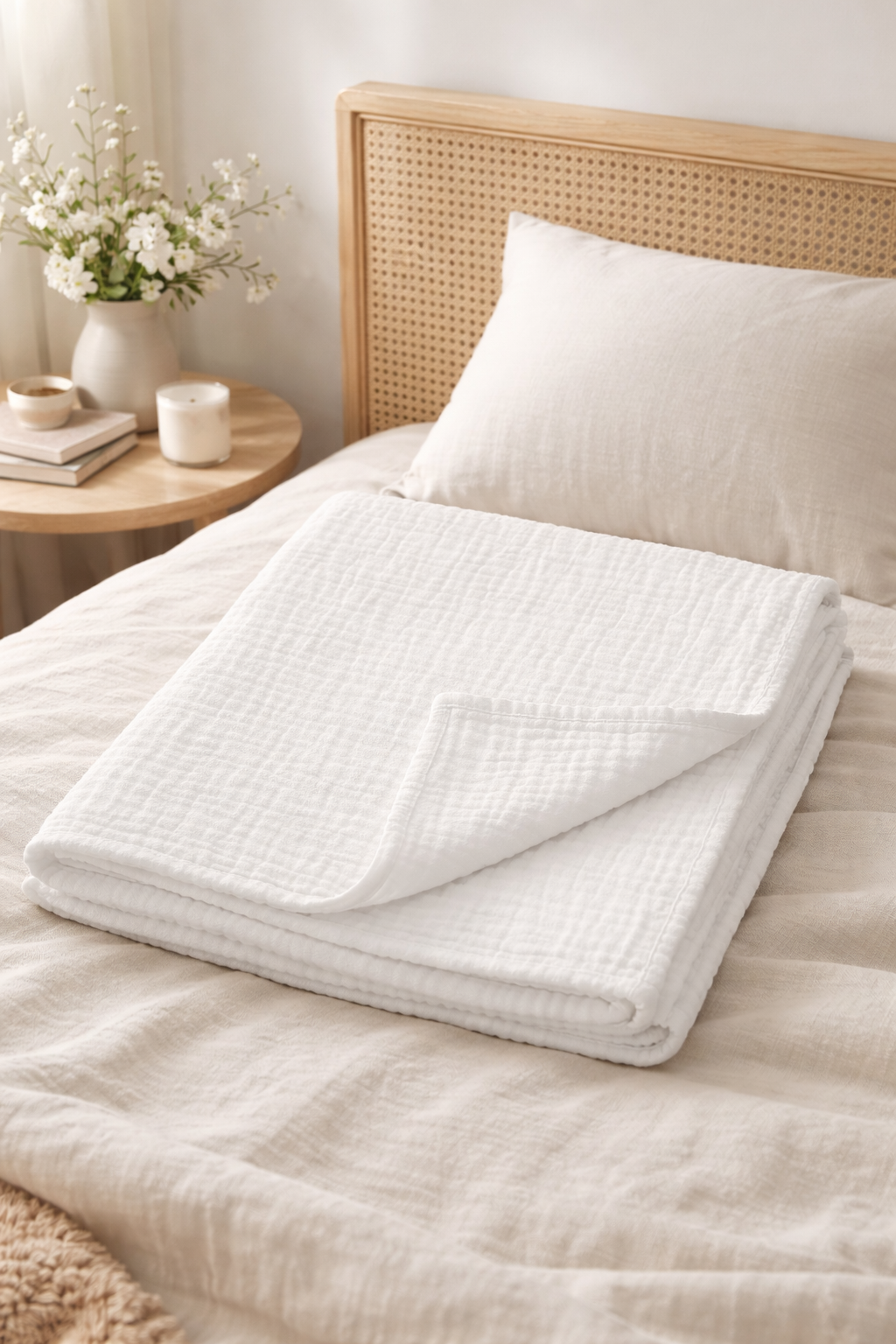 KitMik Organic Crinkled Muslin Baby Swaddle/Towel/Blanket for Infant and Toddlers Kids Boys and Girls-White - Image 5