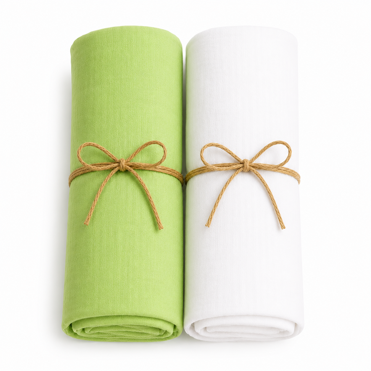 KitMik Crinkled Muslin Baby Swaddle Set, Baby Towel, Swaddle Blanket Size-105cm x 105 cm, 0-18 Month+, Muslin Swaddle Wrap for New Born, Pack of 2,White,Green - Image 1