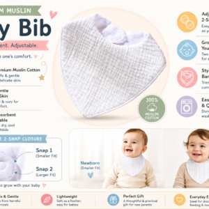 KitMik Organic Crinkled Muslin 6 layer Feeding Bib for Infant and Toddler -White - Image 3