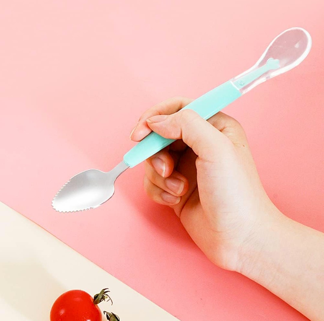 KitMik Double Side Head 2 in 1 Silicone Food Spoon, Stainless Steel Fruit Scraper for Baby & Toddler, Fruit Scraping & Feeding Spoons with Travel Case - Image 5