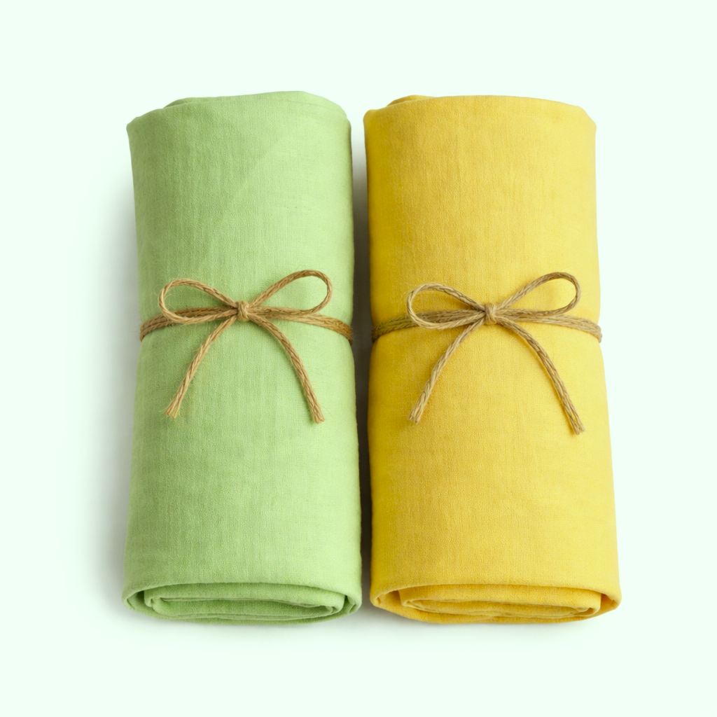 KitMik Organic Crinkled Muslin Baby Swaddle/Towel/Blanket for Infant and Toddlers Kids Boys and Girls-Set of 2