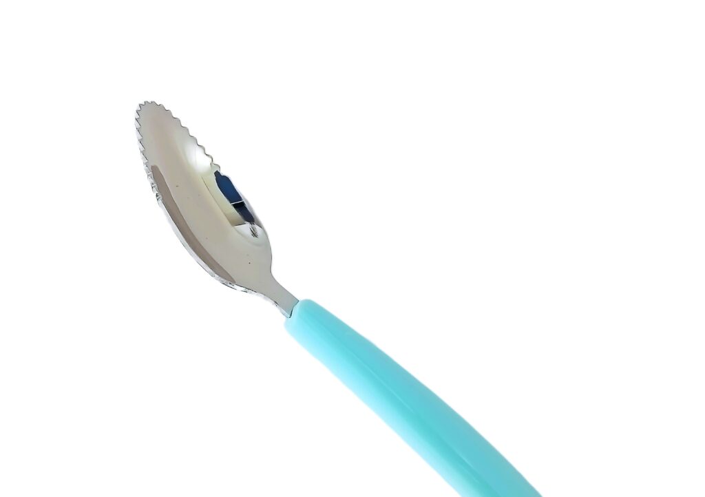 KitMik Double Side Head 2 in 1 Silicone Food Spoon, Stainless Steel Fruit Scraper for Baby & Toddler, Fruit Scraping & Feeding Spoons with Travel Case
