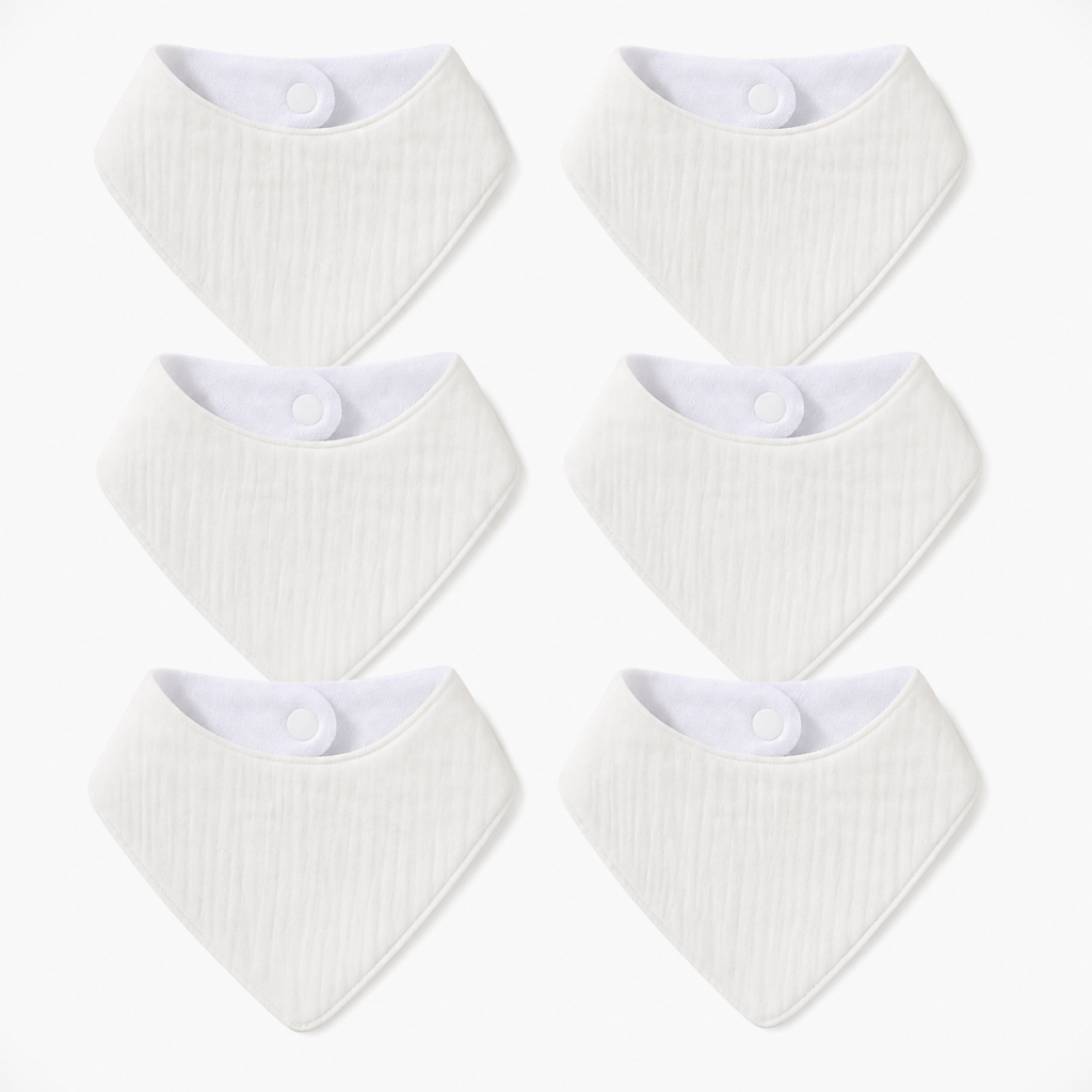 KitMik Organic Crinkled Muslin 6 layer Feeding Bib for Infant and Toddler -White