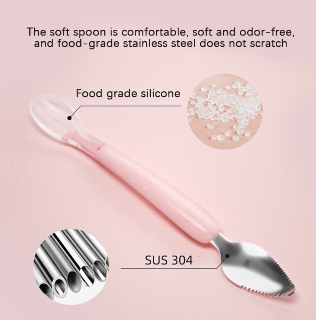 KitMik Double Side Head 2 in 1 Silicone Food Spoon, Stainless Steel Fruit Scraper for Baby & Toddler, Fruit Scraping & Feeding Spoons with Travel Case - Image 8